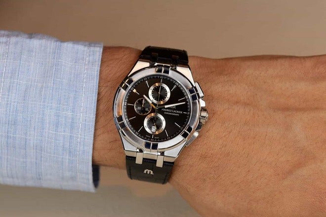 Maurice Lacroix Aikon Chronograph Black Dial Black Leather Strap Watch for Men - AI1018-SS001-330-1