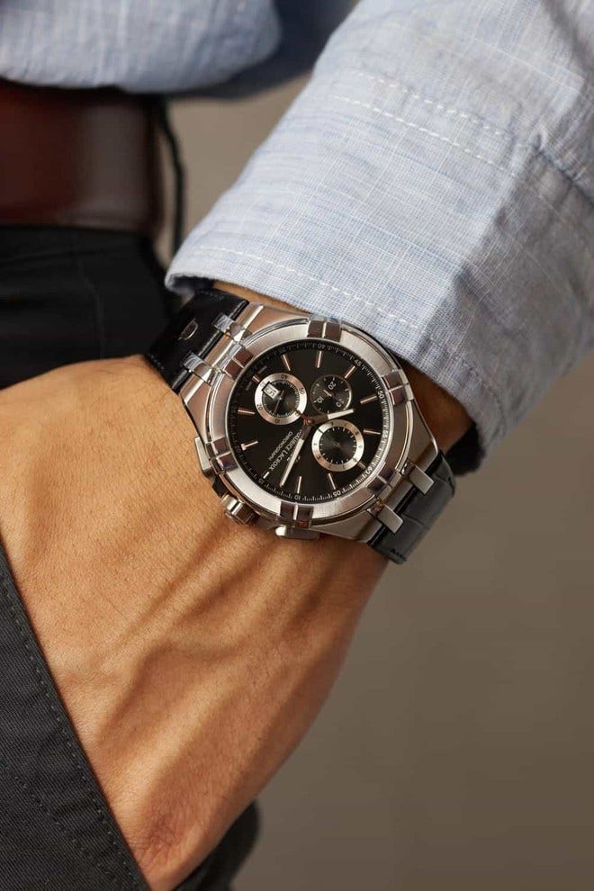 Maurice Lacroix Aikon Chronograph Black Dial Black Leather Strap Watch for Men - AI1018-SS001-330-1