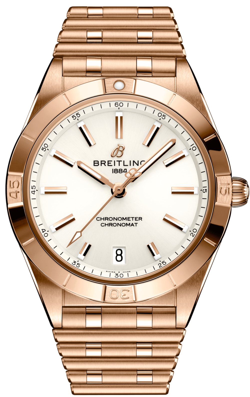 Breitling Chronomat 32 White Dial Rose Gold Steel Strap Watch for Women - R10380101A1R1