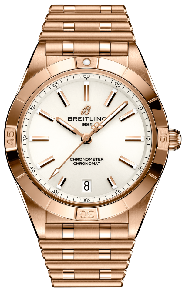 Breitling Chronomat 32 White Dial Rose Gold Steel Strap Watch for Women - R10380101A1R1