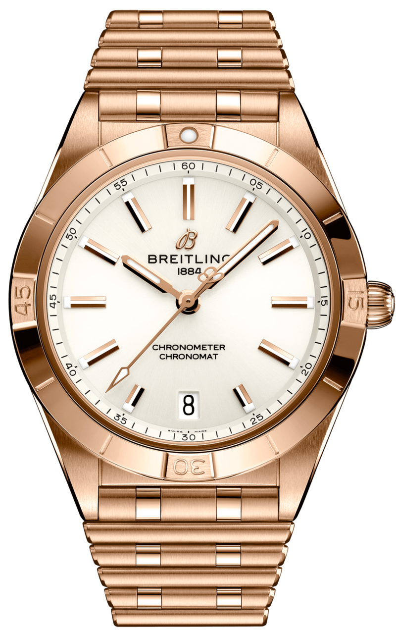 Breitling Chronomat 32 White Dial Rose Gold Steel Strap Watch for Women - R10380101A1R1