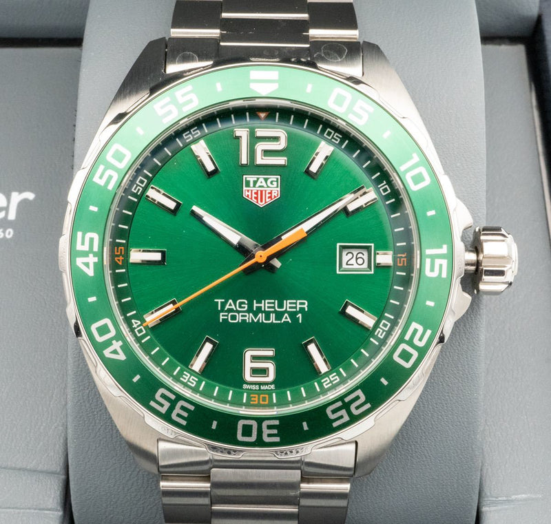 Shop Tag Heuer Formula 1 Limited Edition Green Dial Silver Steel Strap Watch for Men - WAZ1017.BA0842 in USA