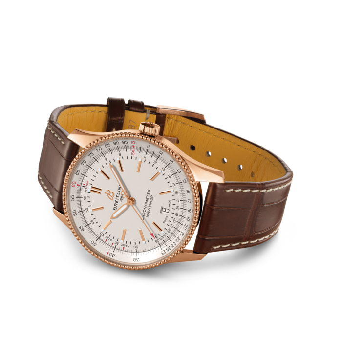 Breitling Navitimer Automatic 41 Silver Dial Brown Leather Strap Watch for Men - R17326211G1P1