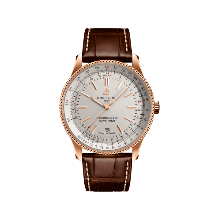 Breitling Navitimer Automatic 41 Silver Dial Brown Leather Strap Watch for Men - R17326211G1P1