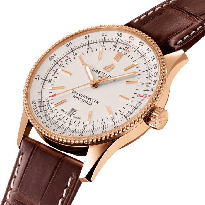 Breitling Navitimer Automatic 41 Silver Dial Brown Leather Strap Watch for Men - R17326211G1P1