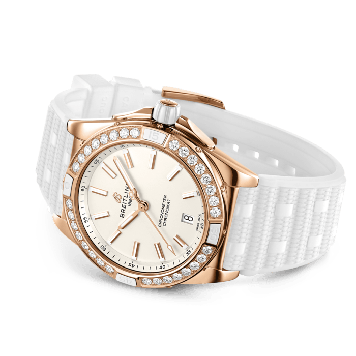 Breitling Super Chronomat Automatic 38 Origins Diamonds White Dial White Rubber Strap Watch for Women - R17356531G1S1