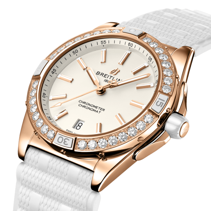 Breitling Super Chronomat Automatic 38 Origins Diamonds White Dial White Rubber Strap Watch for Women - R17356531G1S1