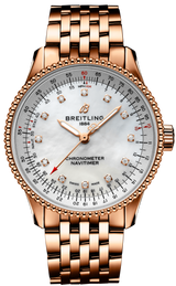 Breitling Navitimer Automatic 35 White Mother of Pearl Dial Rose Gold Steel Strap Watch for Men - R17395211A1R1