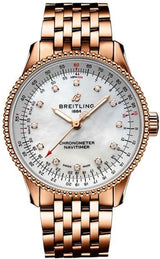 Breitling Navitimer Automatic 35 White Mother of Pearl Dial Rose Gold Steel Strap Watch for Men - R17395211A1R1