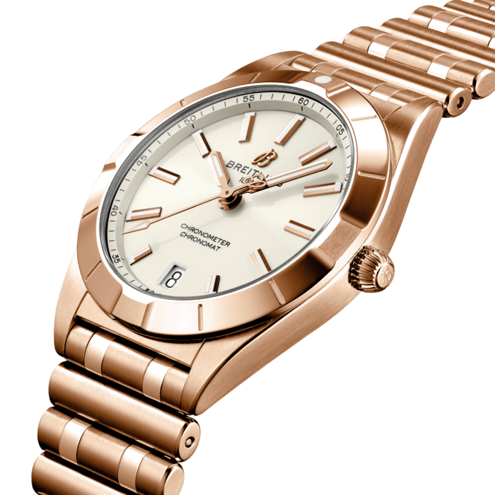 Breitling Chronomat 32 White Dial Rose Gold Steel Strap Watch for Women - R77310101A1R1