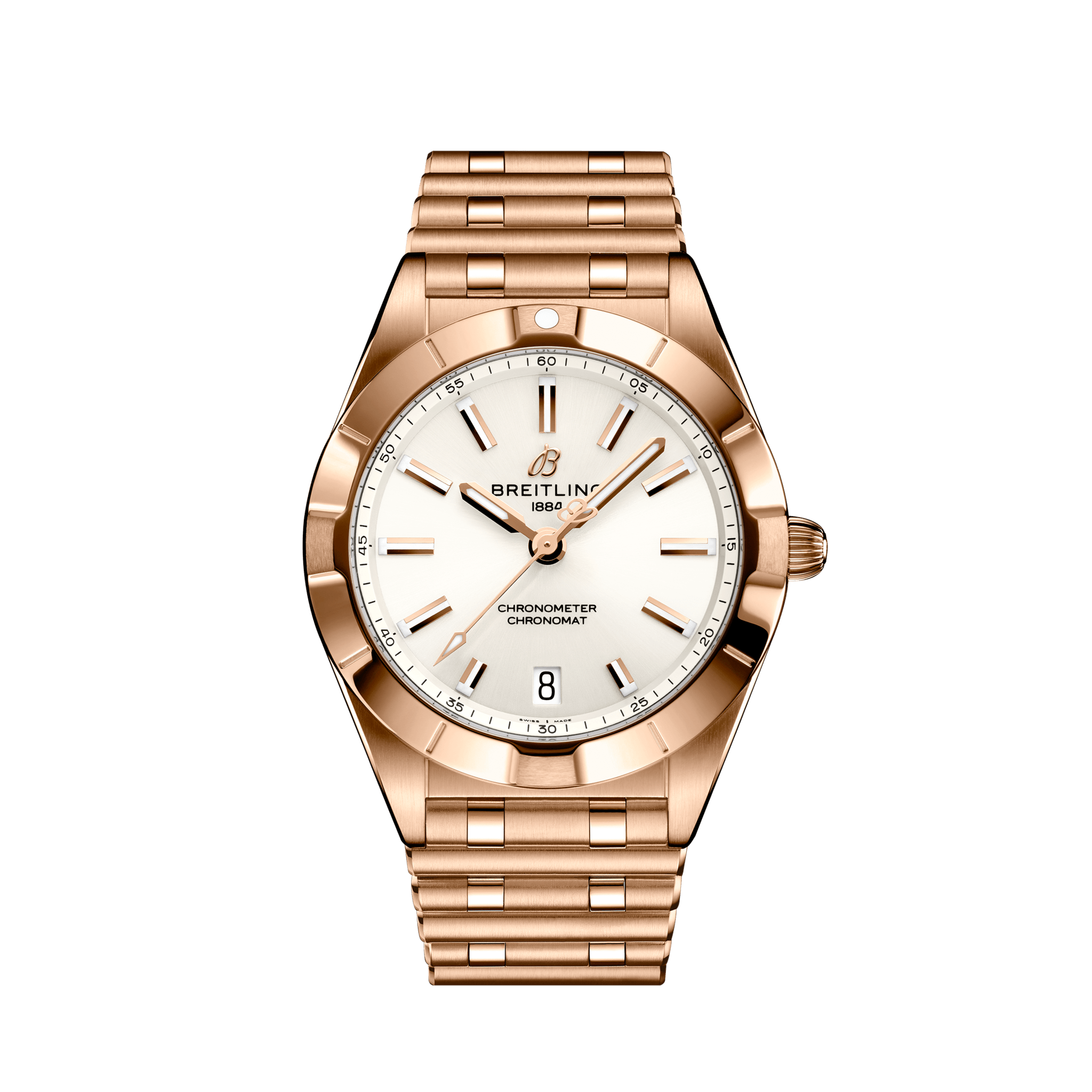 Breitling Chronomat 32 White Dial Rose Gold Steel Strap Watch for Women - R77310101A1R1