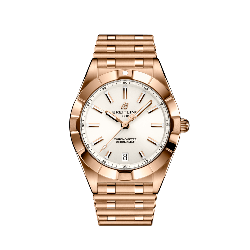 Breitling Chronomat 32 White Dial Rose Gold Steel Strap Watch for Women - R77310101A1R1