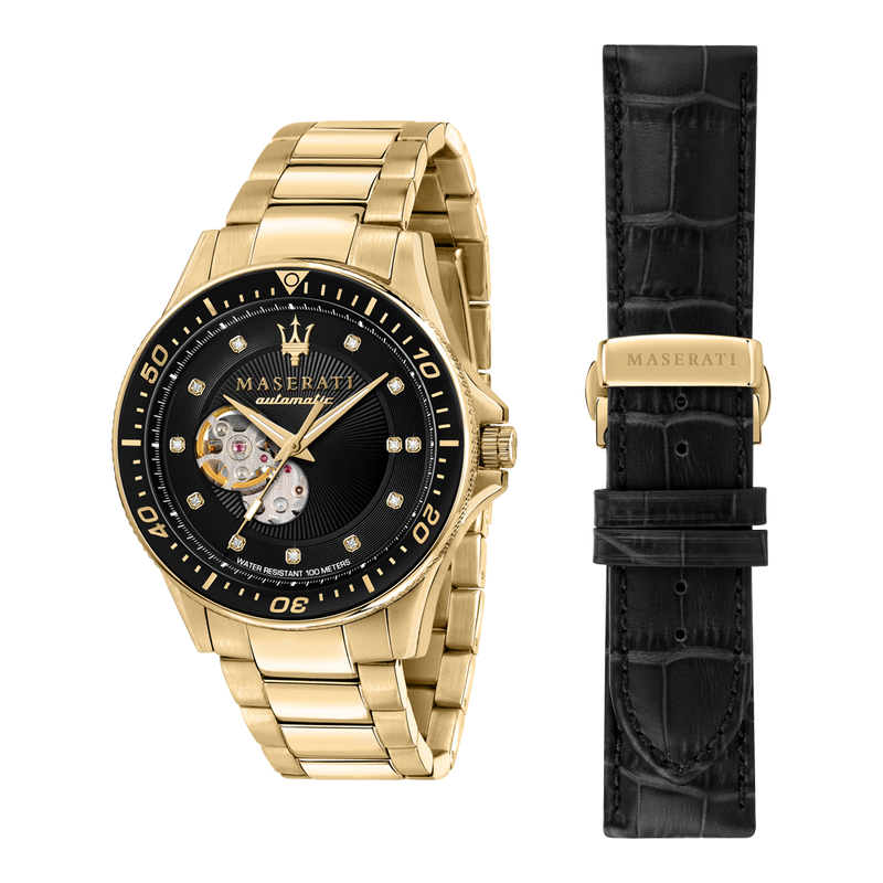Maserati SFIDA Black Dial Yellow Gold Toned Watch For Men - R8823140003 Buy Now By Maserati