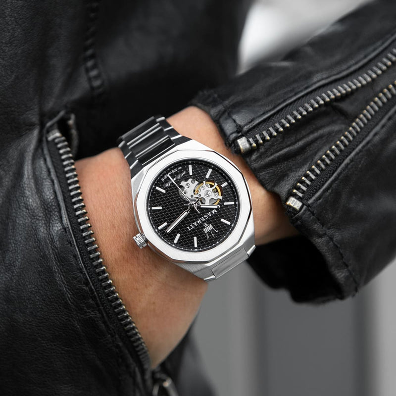 Maserati Stile Skeleton Automatic Black Dial Silver Steel Strap Watch For Men - R8823142002 Buy Now By Maserati