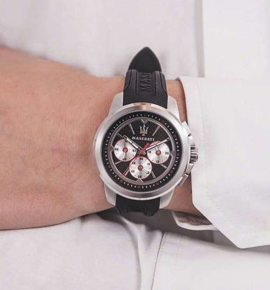 Maserati SFIDA Chronograph Black Silver Dial Black Rubber Strap Watch For Men - R8851123001 Buy Now By Maserati