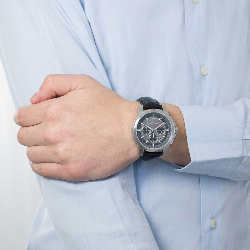 Maserati Successo 44mm Grey Dial Black Leather Strap Watch For Men - R8871621006 Buy Now By Maserati