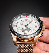 Maserati Traguardo 45mm Chronograph Rose Gold Mesh Strap White Dial Watch For Men - R8873612011 Buy Now By Maserati