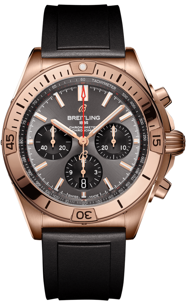 Breitling Chronomat B01 42 Grey Dial Black Rubber Strap Watch for Men - RB0134101B1S1
