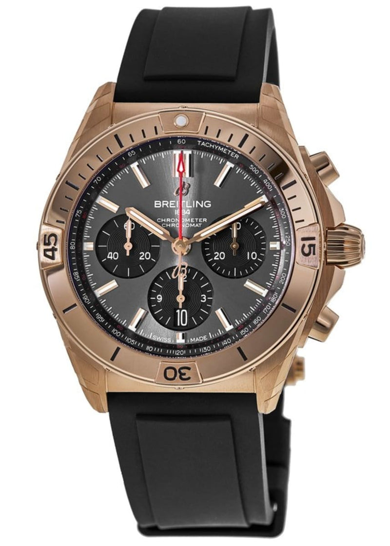 Breitling Chronomat B01 42 Grey Dial Black Rubber Strap Watch for Men - RB0134101B1S1