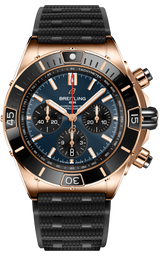 Breitling Chronomat B01 44 18K Red Gold Blue Dial Black Rubber Strap Watch for Men - RB01362A1C1S1
