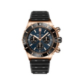 Breitling Chronomat B01 44 18K Red Gold Blue Dial Black Rubber Strap Watch for Men - RB01362A1C1S1