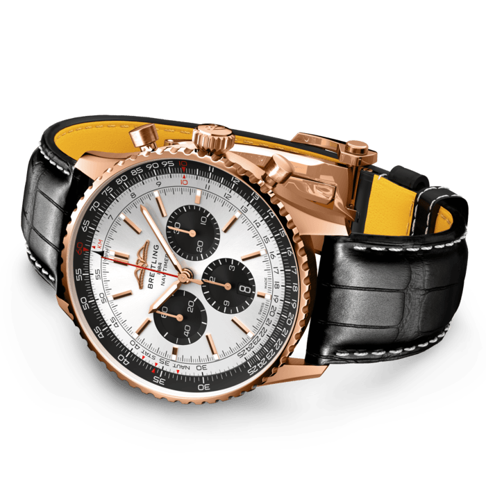 Shop Breitling Navitimer B01 Chronograph 46 Silver Dial Black Leather Strap Watch for Men - RB0137241G1P1 in USA