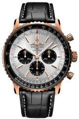 Shop Breitling Navitimer B01 Chronograph 46 Silver Dial Black Leather Strap Watch for Men - RB0137241G1P1 in USA