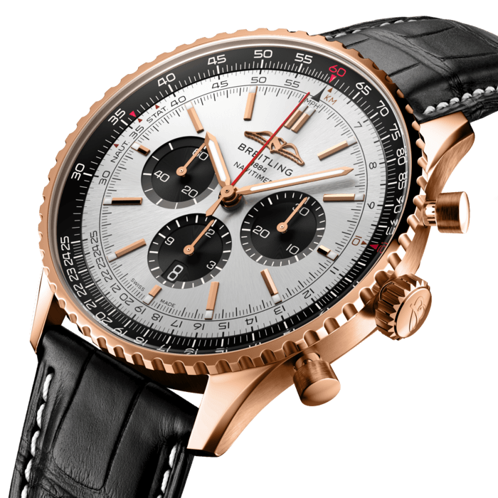 Shop Breitling Navitimer B01 Chronograph 46 Silver Dial Black Leather Strap Watch for Men - RB0137241G1P1 in USA