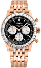 Shop Breitling Navitimer B01 Chronograph 43 Black Dial Rose Gold Steel Strap Watch for Men - RB0138211B1R1 in USA
