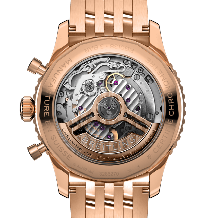 Shop Breitling Navitimer B01 Chronograph 43 Black Dial Rose Gold Steel Strap Watch for Men - RB0138211B1R1 in USA