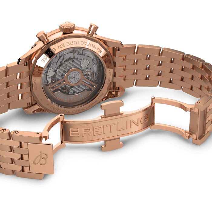 Breitling Navitimer B01 Chronograph 43 Black Dial Rose Gold Steel Strap Watch for Men - RB0138211B1R1
