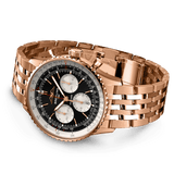 Shop Breitling Navitimer B01 Chronograph 43 Black Dial Rose Gold Steel Strap Watch for Men - RB0138211B1R1 in USA