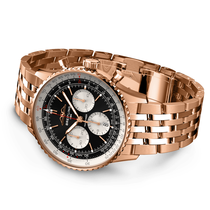 Shop Breitling Navitimer B01 Chronograph 43 Black Dial Rose Gold Steel Strap Watch for Men - RB0138211B1R1 in USA