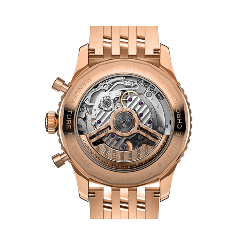 Shop Breitling Navitimer B01 Chronograph 43 Black Dial Rose Gold Steel Strap Watch for Men - RB0138211B1R1 in USA