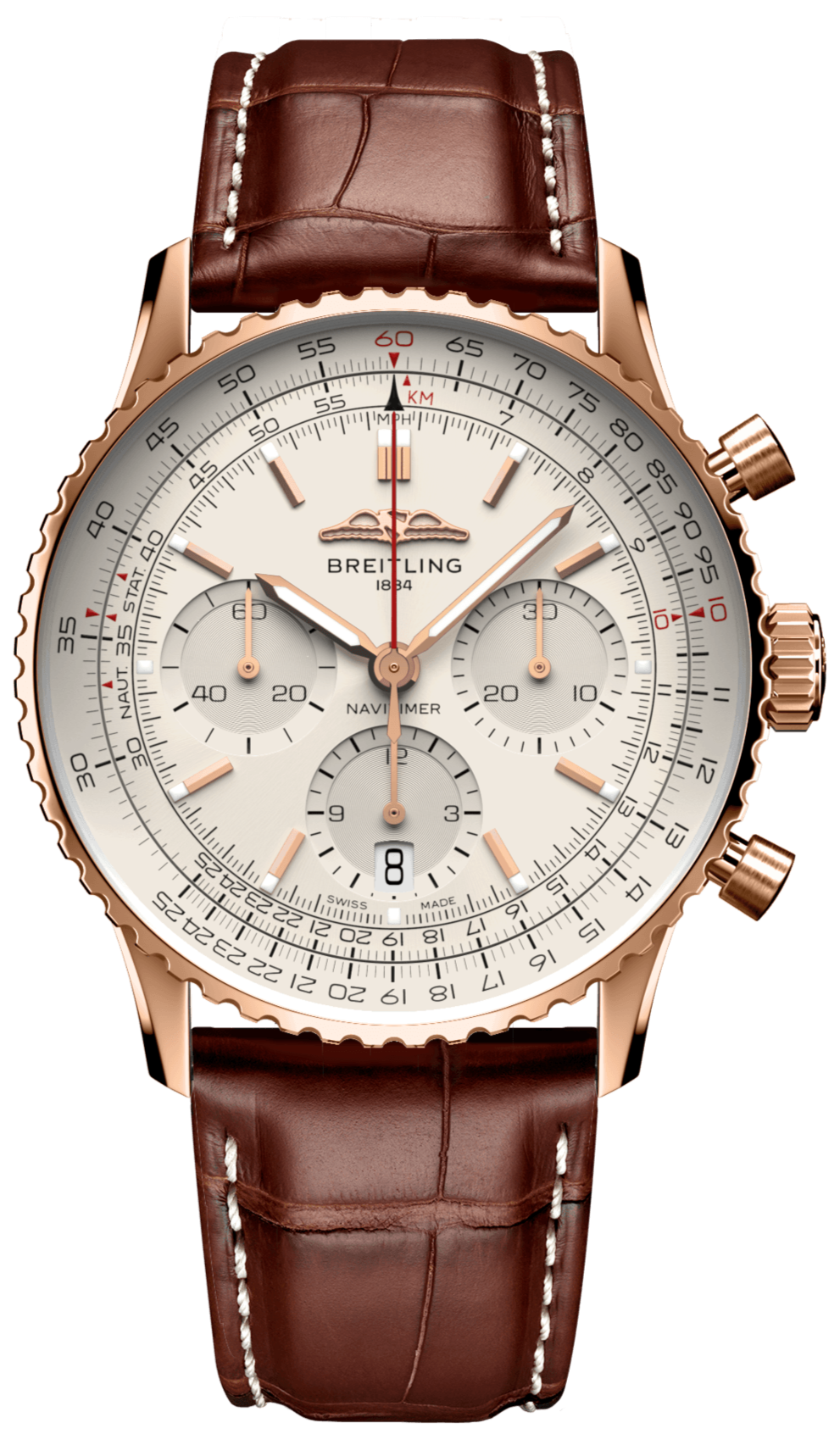 Breitling Navitimer B01 Chronograph 41 White Dial Brown Leather Strap Watch for Men - RB0139211G1P1