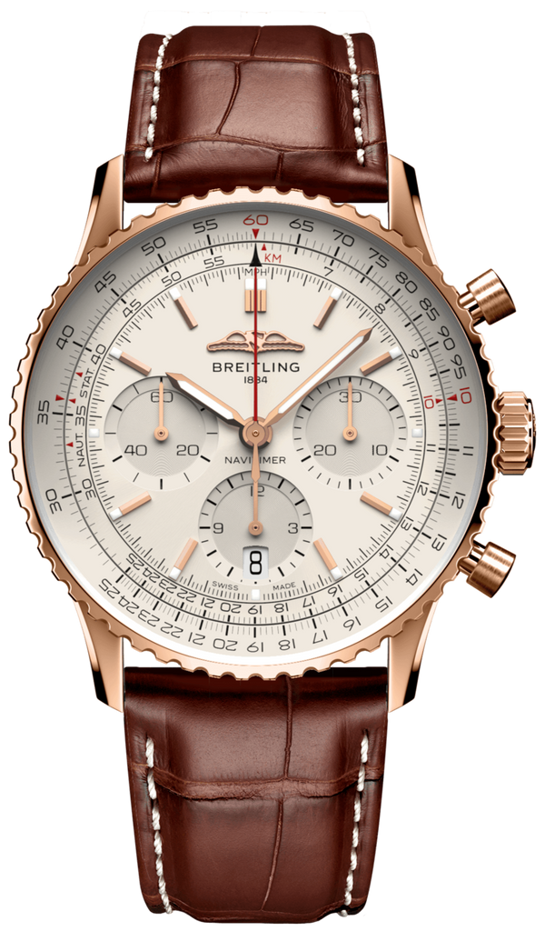 Breitling Navitimer B01 Chronograph 41 White Dial Brown Leather Strap Watch for Men - RB0139211G1P1