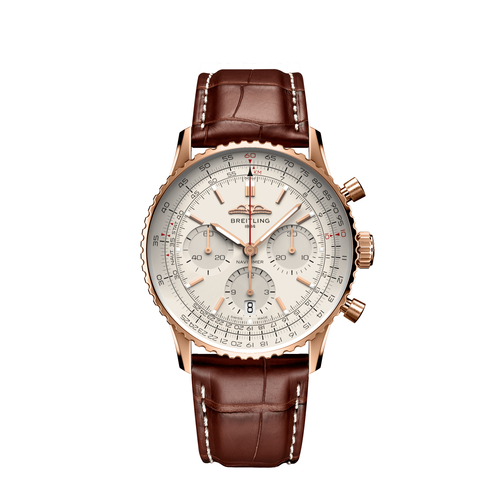 Breitling Navitimer B01 Chronograph 41 White Dial Brown Leather Strap Watch for Men - RB0139211G1P1