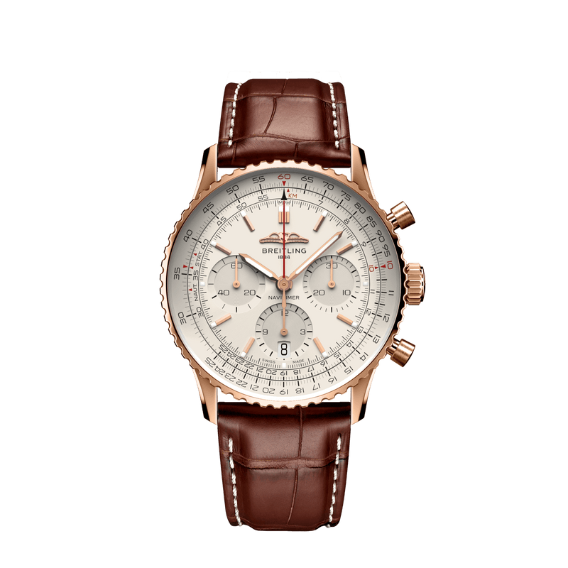 Shop Breitling Navitimer B01 Chronograph 41 White Dial Brown Leather Strap Watch for Men - RB0139211G1P1 in USA
