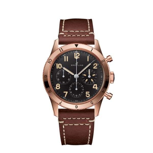 Breitling Avi 1953 Edition Black Dial Brown Leather Strap Watch for Men - RB0920131B1X1