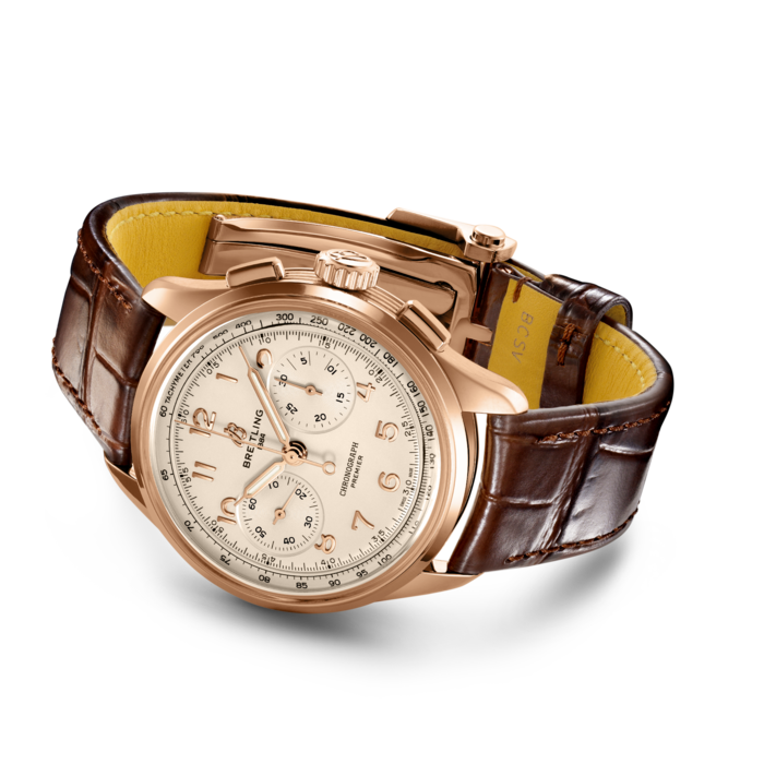 Breitling Premier B09 Chronograph 40 White Dial Brown Leather Strap Watch for Men - RB0930371G1P1