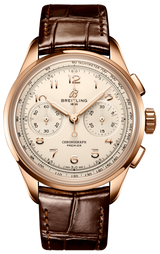 Breitling Premier B09 Chronograph 40 White Dial Brown Leather Strap Watch for Men - RB0930371G1P1