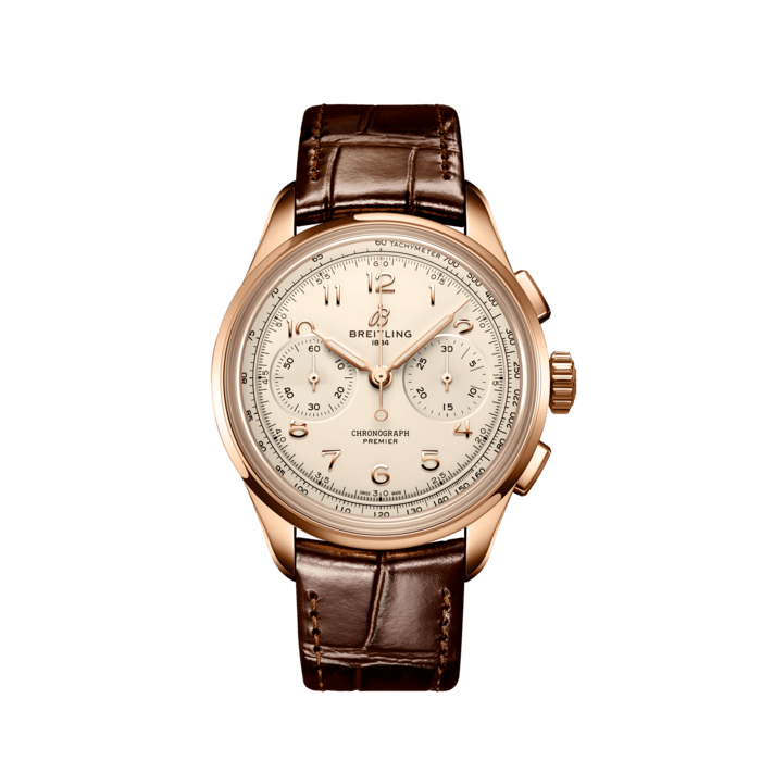 Breitling Premier B09 Chronograph 40 White Dial Brown Leather Strap Watch for Men - RB0930371G1P1