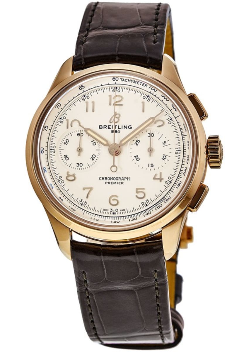 Breitling Premier B09 Chronograph 40 White Dial Brown Leather Strap Watch for Men - RB0930371G1P1