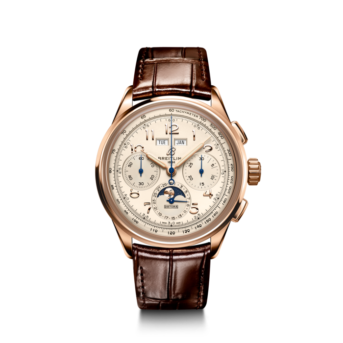 Breitling Premier B25 Datora 42 White Dial Brown Leather Strap Watch for Men - RB2510371G1P1