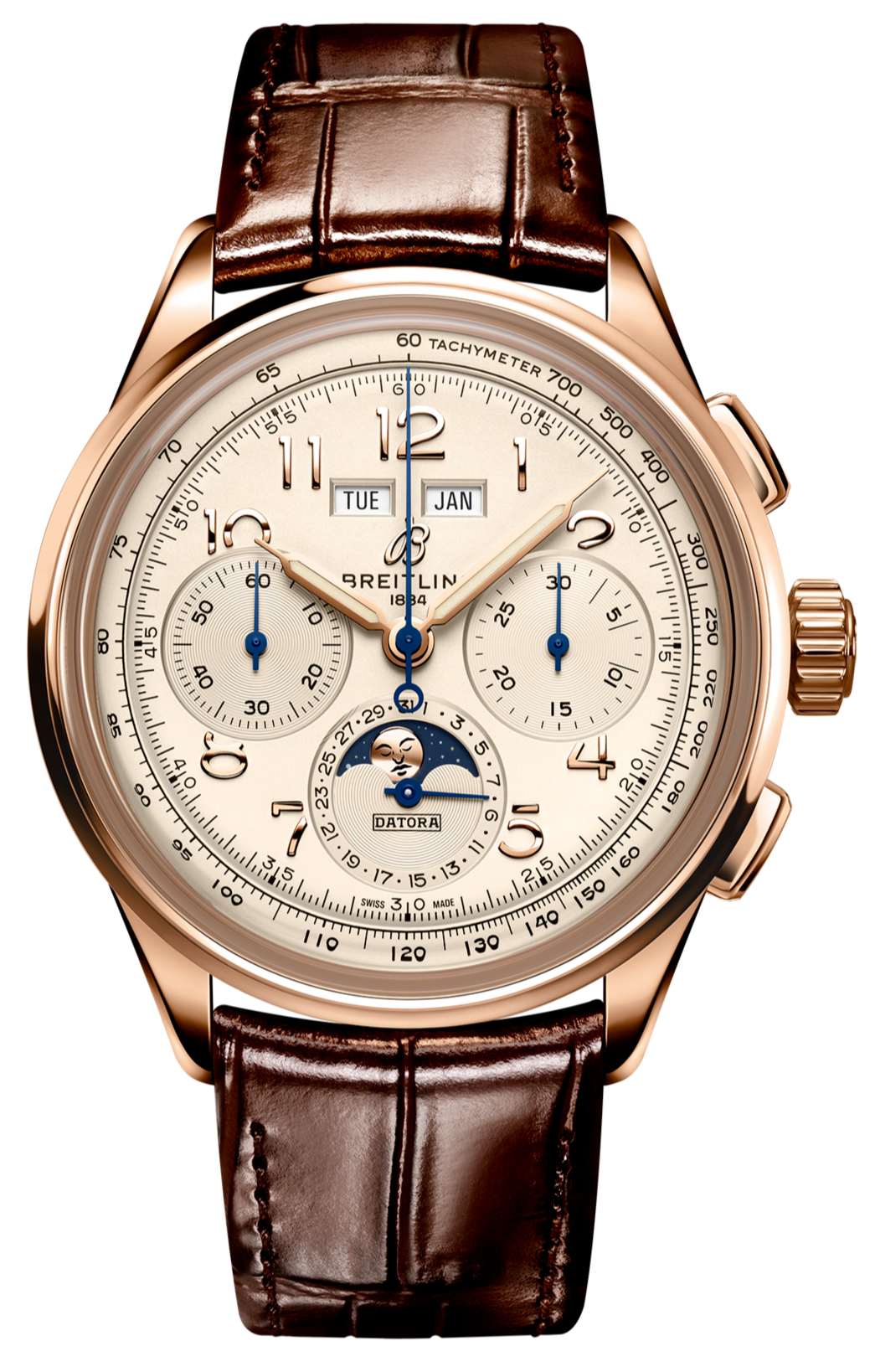 Breitling Premier B25 Datora 42 White Dial Brown Leather Strap Watch for Men - RB2510371G1P1