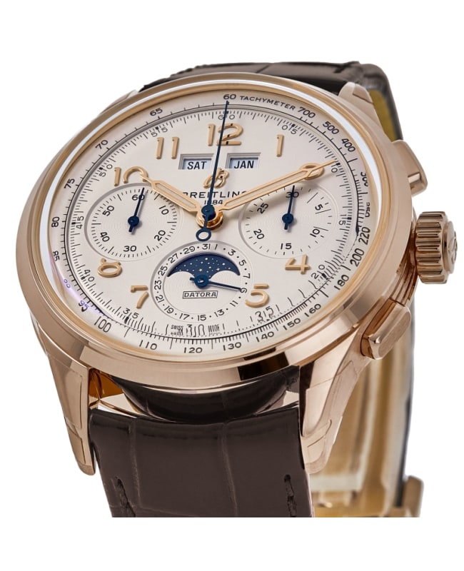 Breitling Premier B25 Datora 42 White Dial Brown Leather Strap Watch for Men - RB2510371G1P1