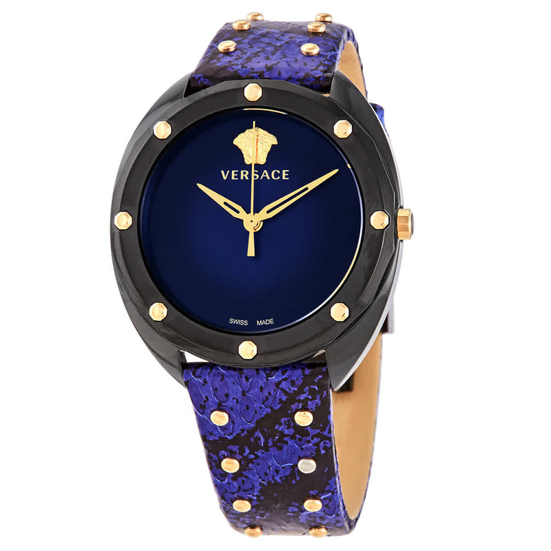 Versace Shadov Quartz Black Dial Blue Leather Strap Watch for Men - VEBM00418 Buy Now By Versace