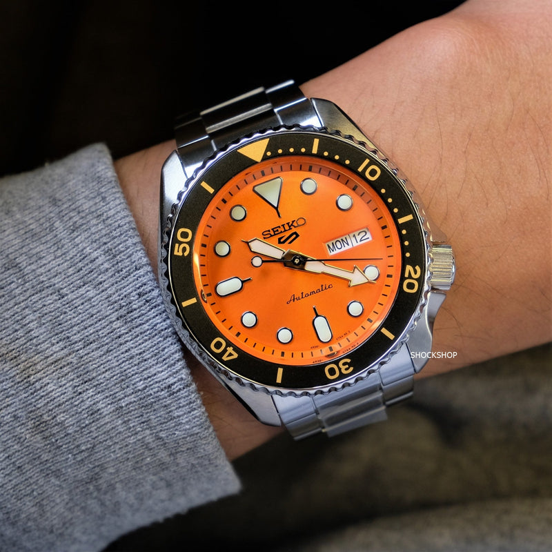 Seiko 5 Sports Automatic Orange Dial Silver Steel Strap Watch For Men - SRPD59K1 Buy Now By Seiko