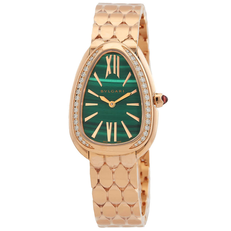 Bvlgari Serpenti Seduttori Diamonds Green Dial Rose Gold Steel Strap Watch for Women - SERPENTI103273