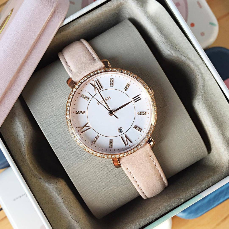 Shop Fossil Jacqueline White Dial Pink Leather Strap Watch for Women - ES4303 in USA